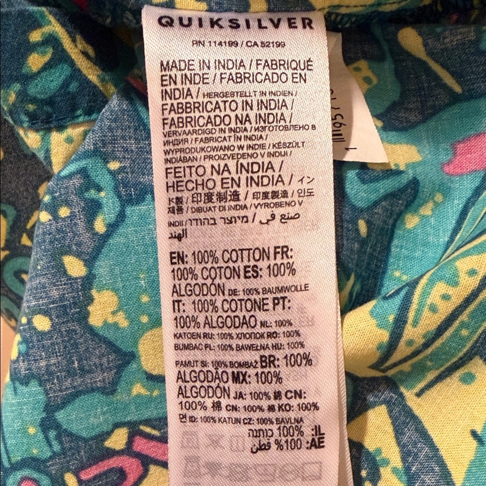 🌊 Quiksilver Boys Size 5 Surf Button Up Shirt Neon Graphic 100% Cotton Retro - Picture 7 of 11
